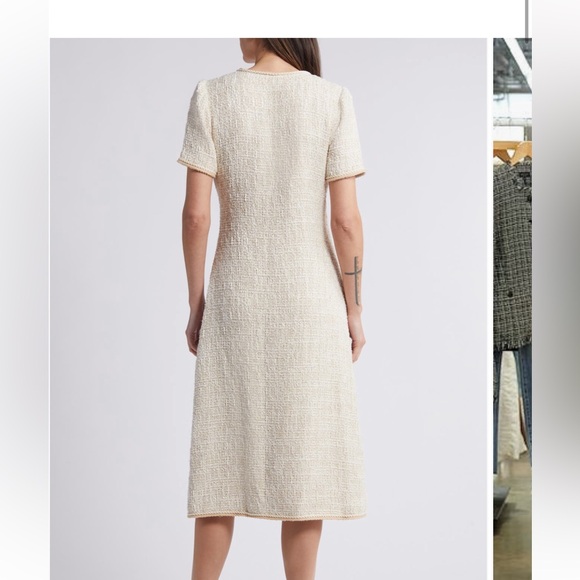 V-Neck Button Front Tweed Midi Dress - Picture 4 of 9